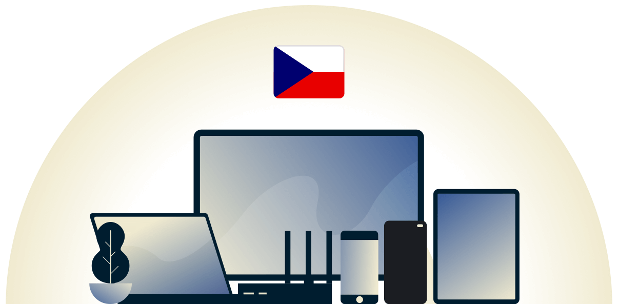 Çeşitli cihazlar koruyan Çek Cumhuriyeti VPN.