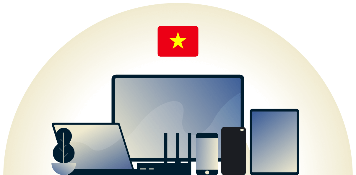 Vietn&atilde; VPN protegendo uma variedade de dispositivos.